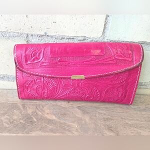 Hot Pink Tooled Leather Wallet